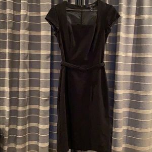 Black Square Neck Sheath Dress with Belt